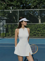 Tennis Zip A-Line Dress White
