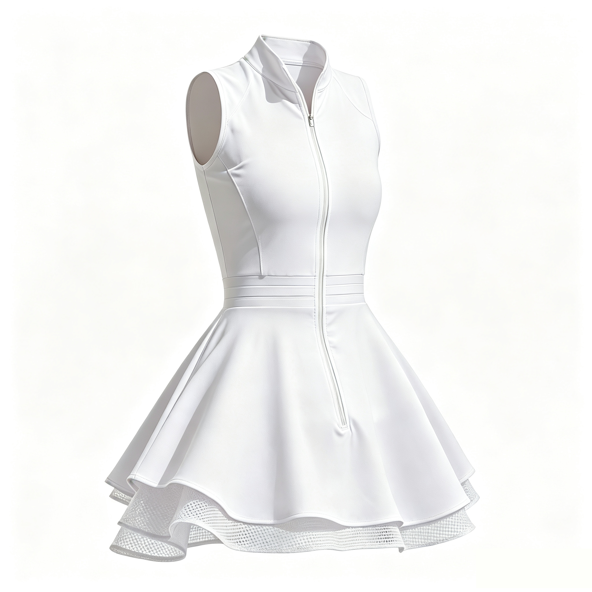 Women's tennis flare dress in white — sculpted waist and flared skirt for court to brunch style