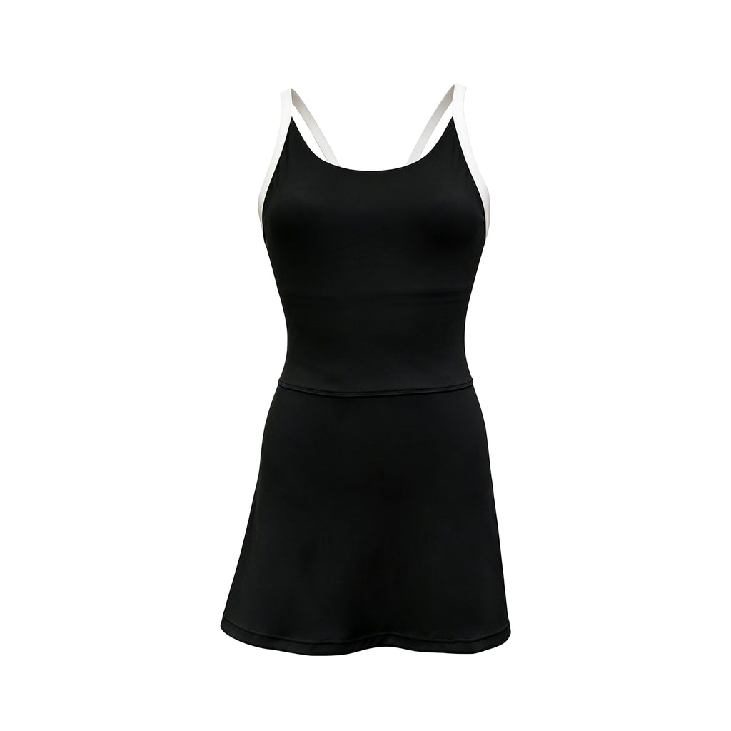 Women's U-Back Tennis Dress with Built-In Shorts black