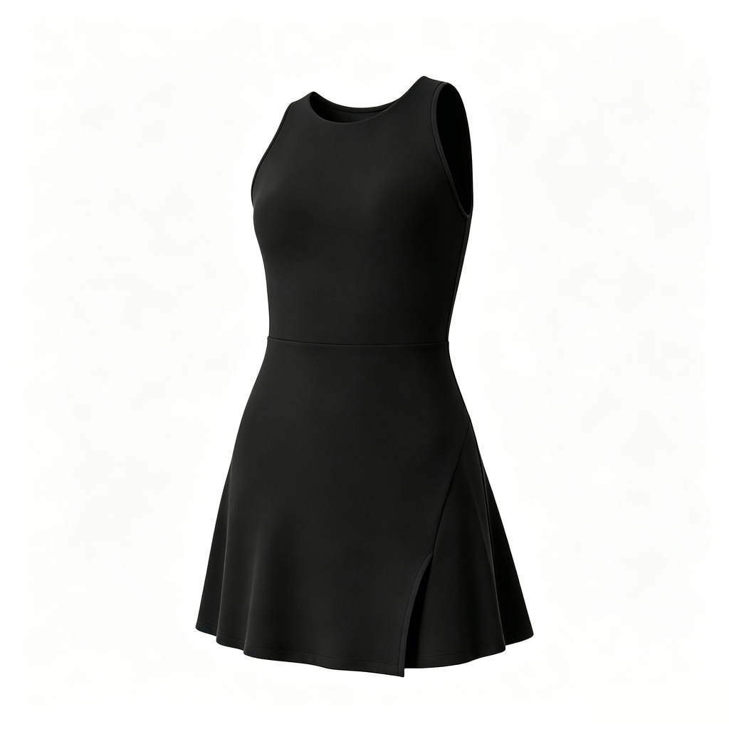 Women's Sculpt Tennis Dress in Black – detail view